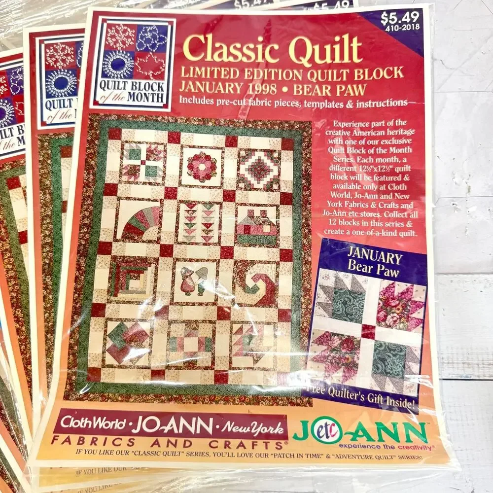 Quilt Block of The Month Joann 1998 Classic Quilt 11 Month Set Exc. June NOS